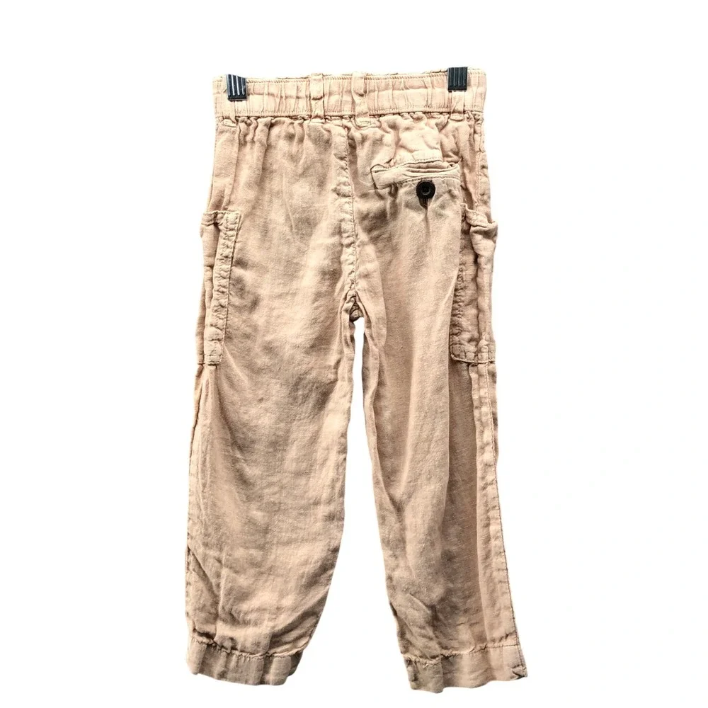 Zara Kids Boys 4T‎ 100% Linen Pants Cargo Jogger Beige Elastic Waist Summer